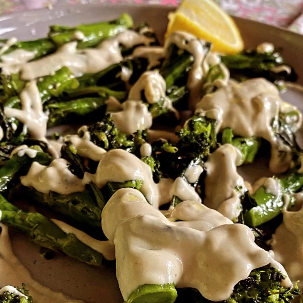 Tender Broccoli with Lemon Tahini Dressing