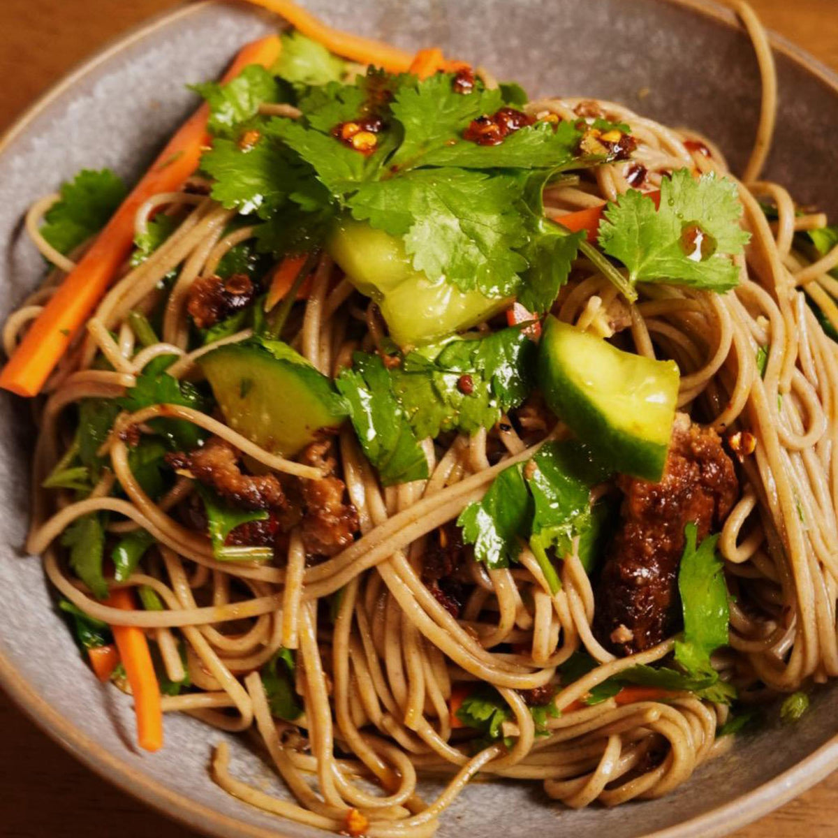 Soba Noodle Salad with Crispy Pork and Mixed Veg
