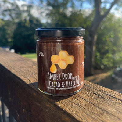 Honey - 100% Raw - 250g Cacao & Hazelnut - Locally Sourced (Amber Drop)